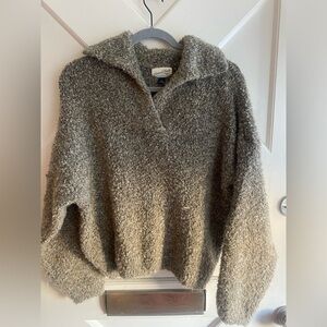 Brown V-Neck Collared Sweater